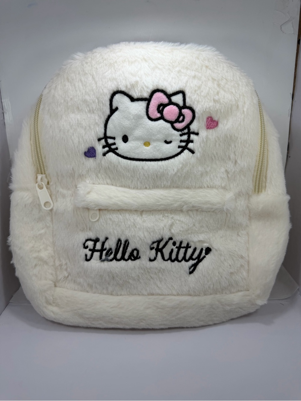 Hello Kitty Plush Kids Backpack in White with Pink Bow